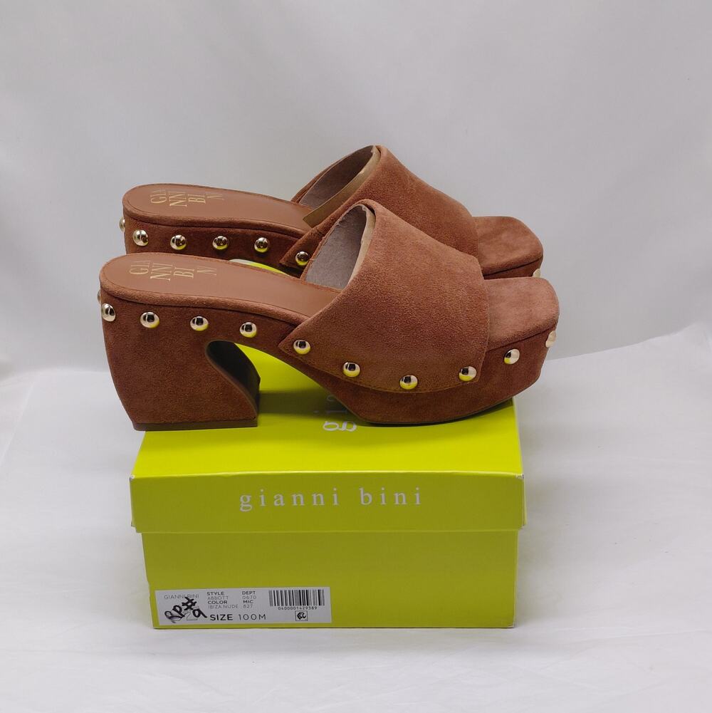 Gianni Bini Womens Platform Sandals Sz 10 Brown Suede Studded Heels Boho Coastal